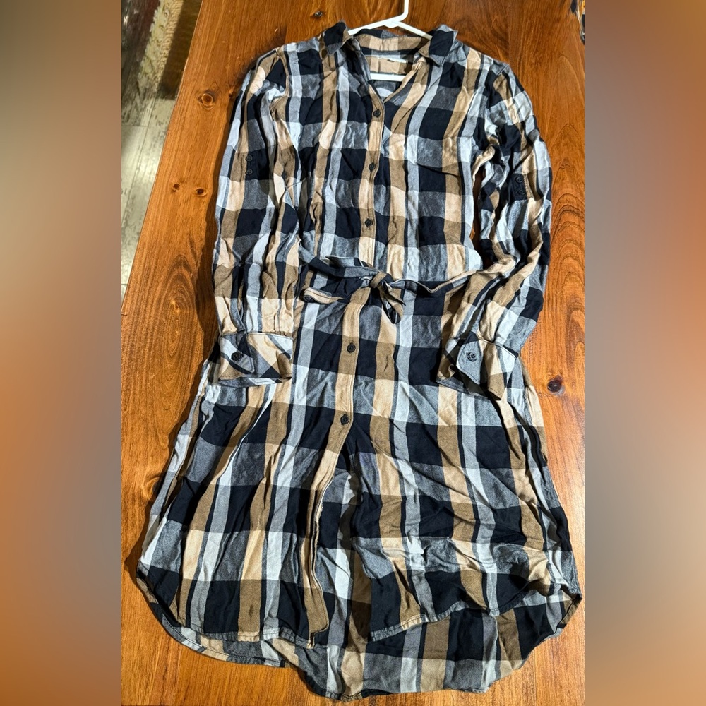 Plaid Button-Up Shirt Dress